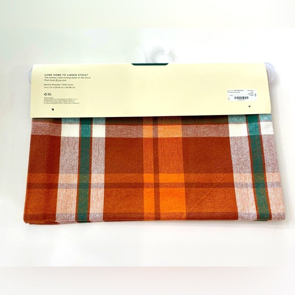 Linden Street Orange White Green Woven Cotton Rectangular Table Runner 14 x 72” - Picture 5 of 5